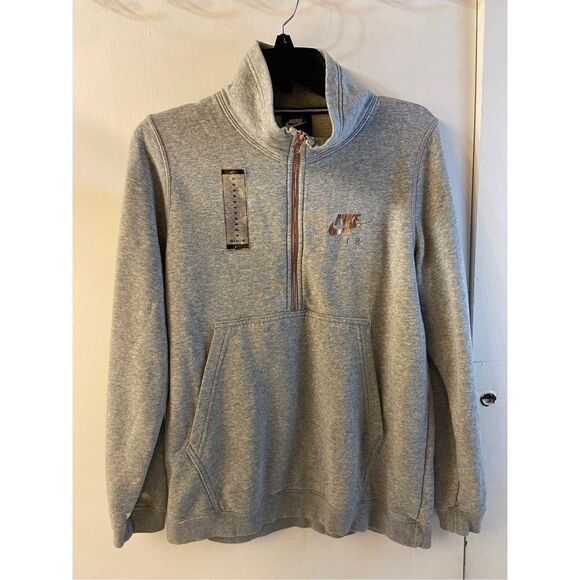New Nike Air gray rose gold 1/4 zipper defective stain on sleeve medium Spellout - Picture 1 of 8